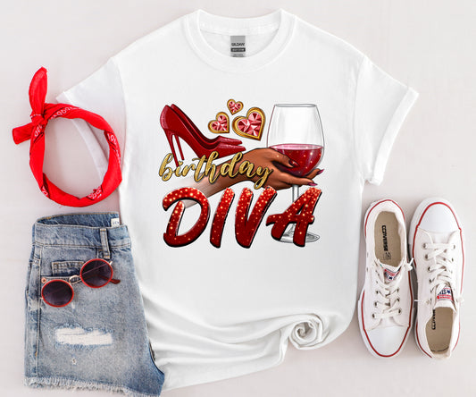 Birthday Diva with heels and wine